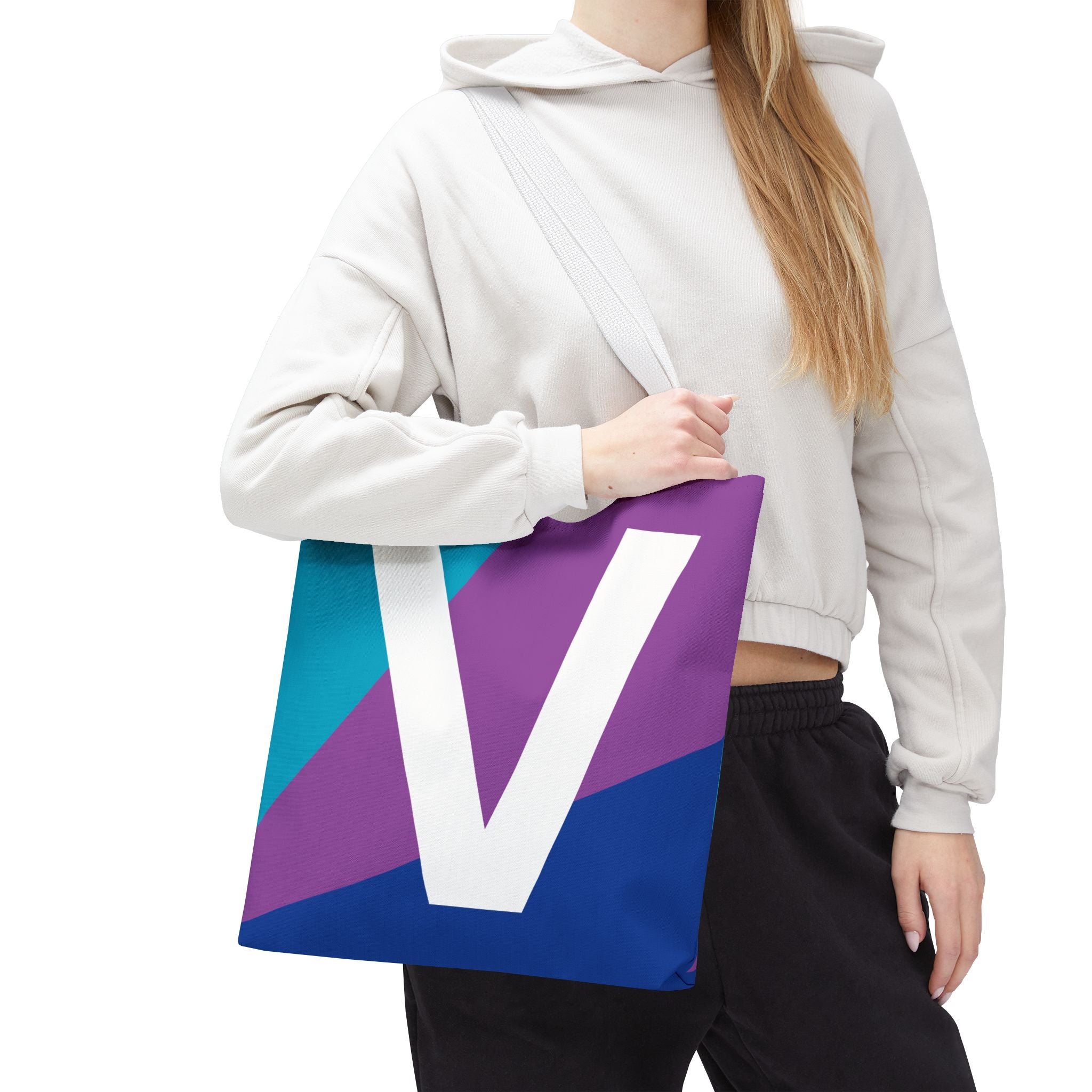 Monogram 'V' Colorblock Tote Bag — Personalized Initial V Shoulder Tote