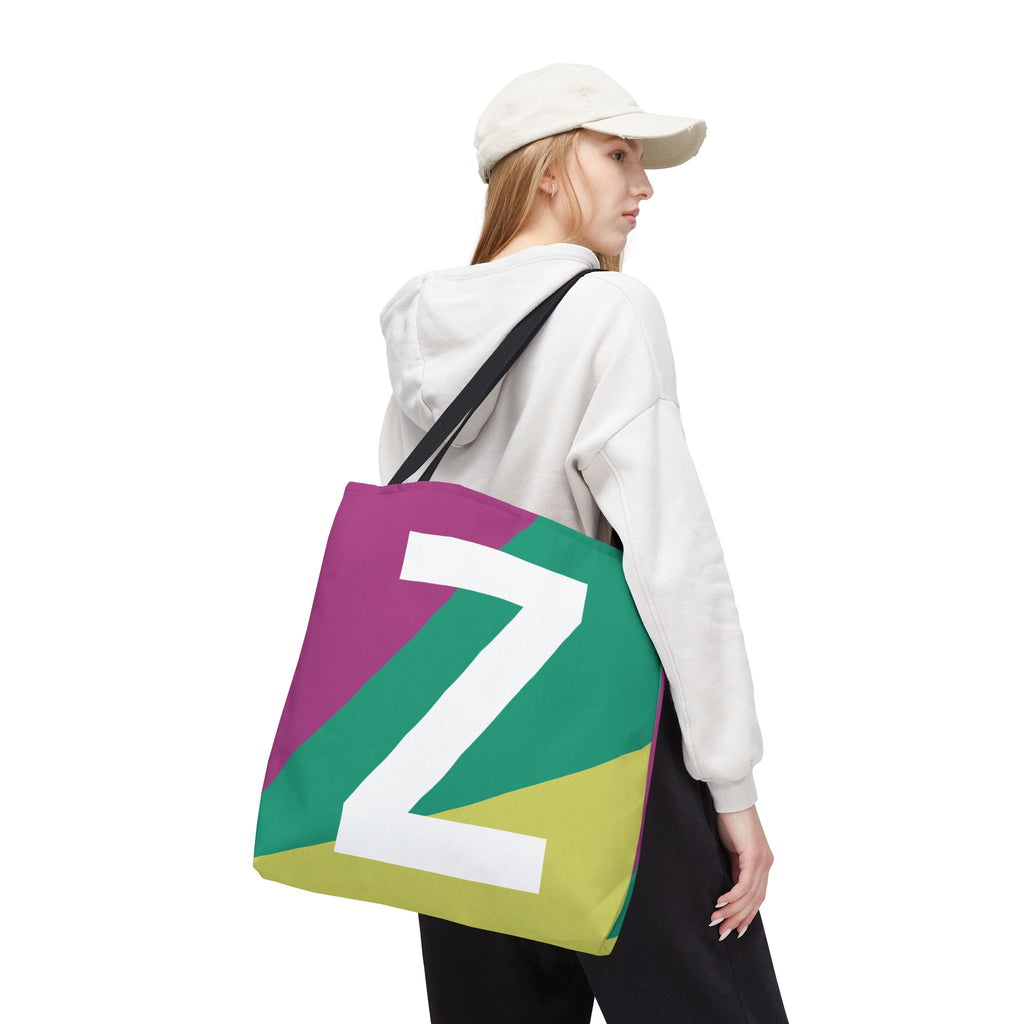 Monogram 'Z' Colorblock Tote Bag — Personalized Initial Z Shoulder Tote