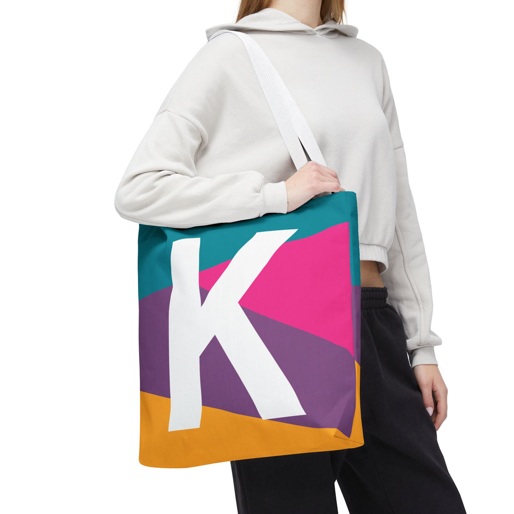 Monogram 'K' Colorblock Tote Bag — Personalized Initial K Shoulder Tote