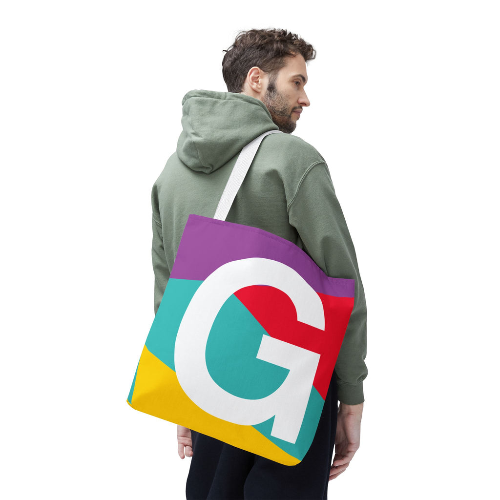 Monogram 'G' Colorblock Tote Bag — Personalized Initial G Shoulder Tote