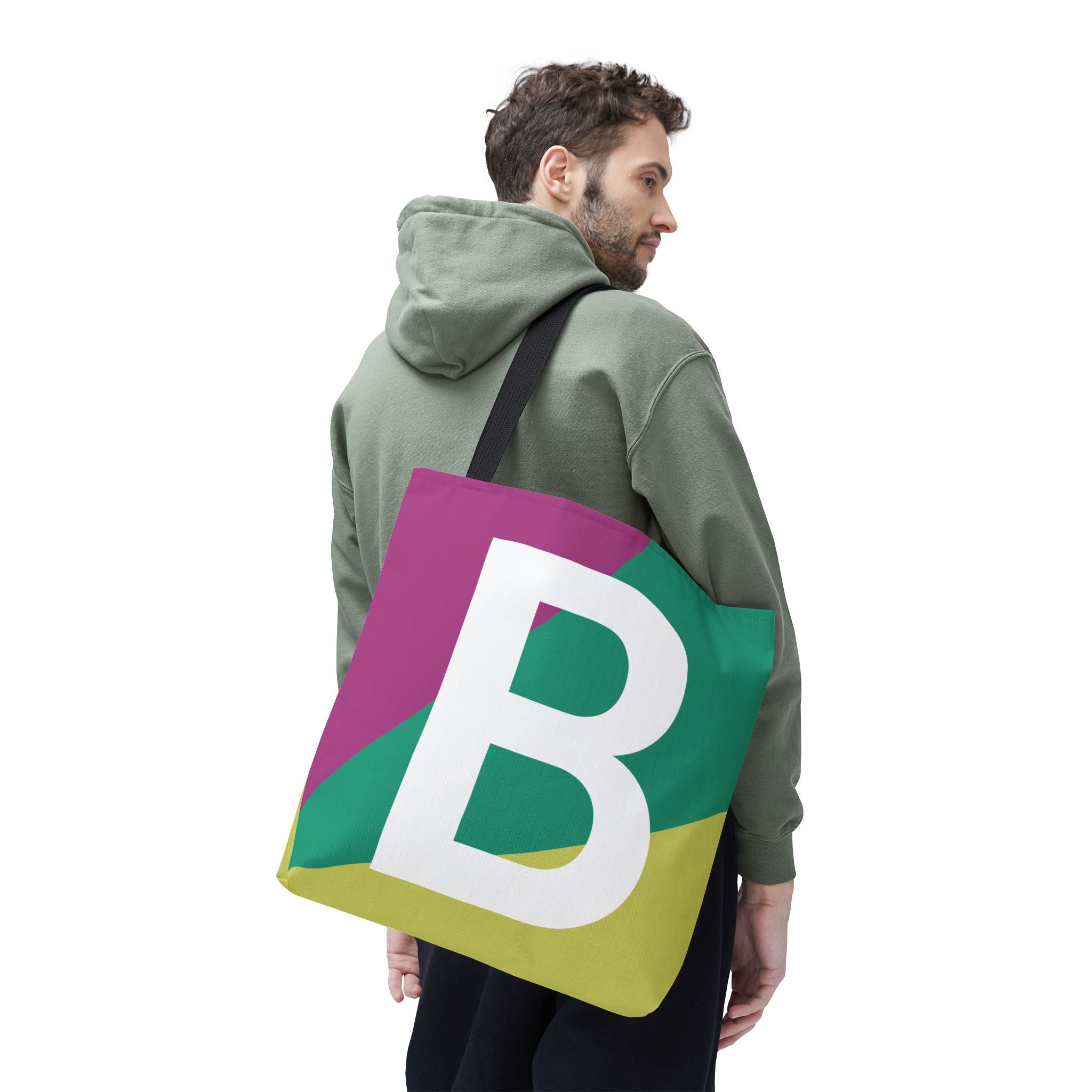 Monogram 'B' Colorblock Tote Bag — Personalized Initial B Shoulder Tote