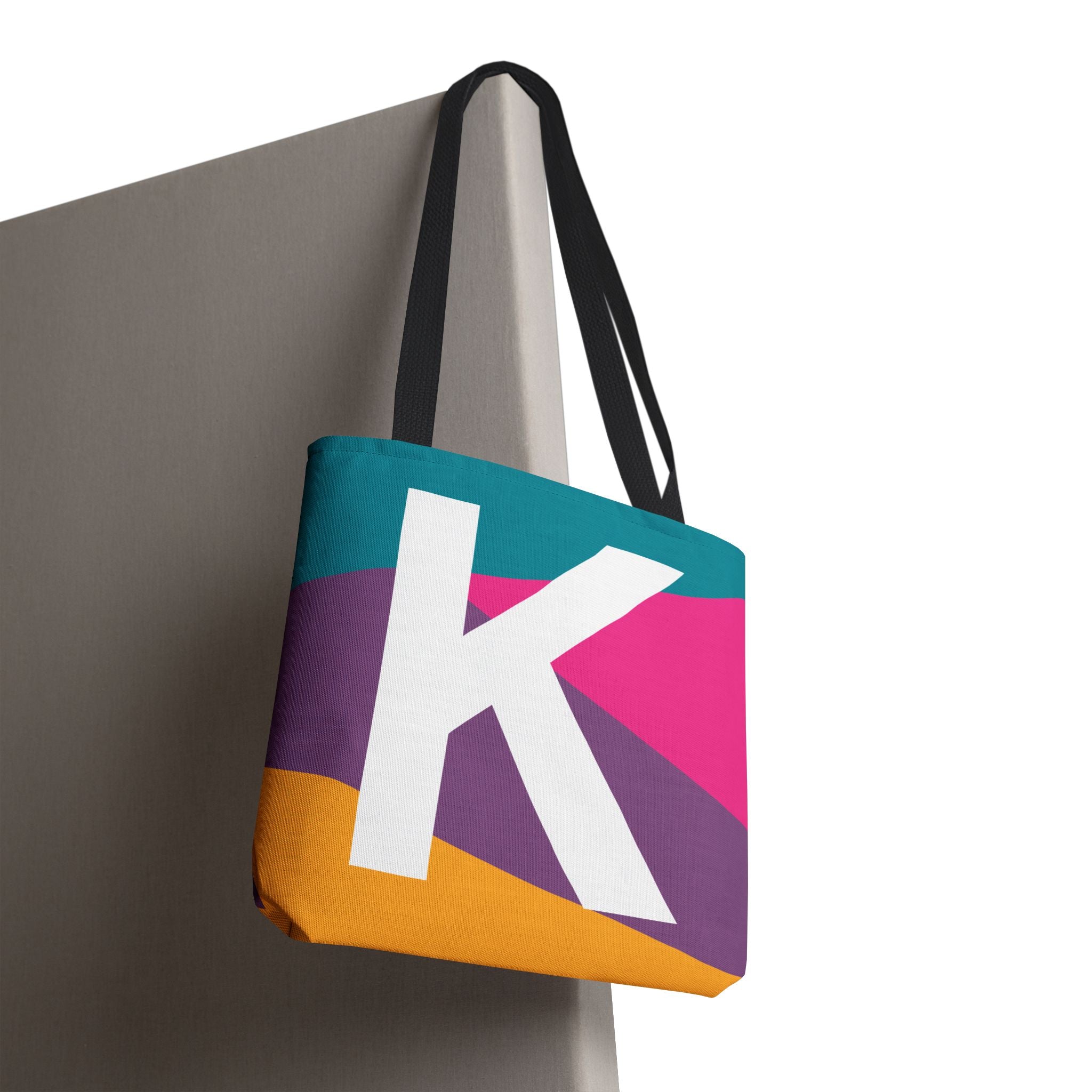 Monogram 'K' Colorblock Tote Bag — Personalized Initial K Shoulder Tote