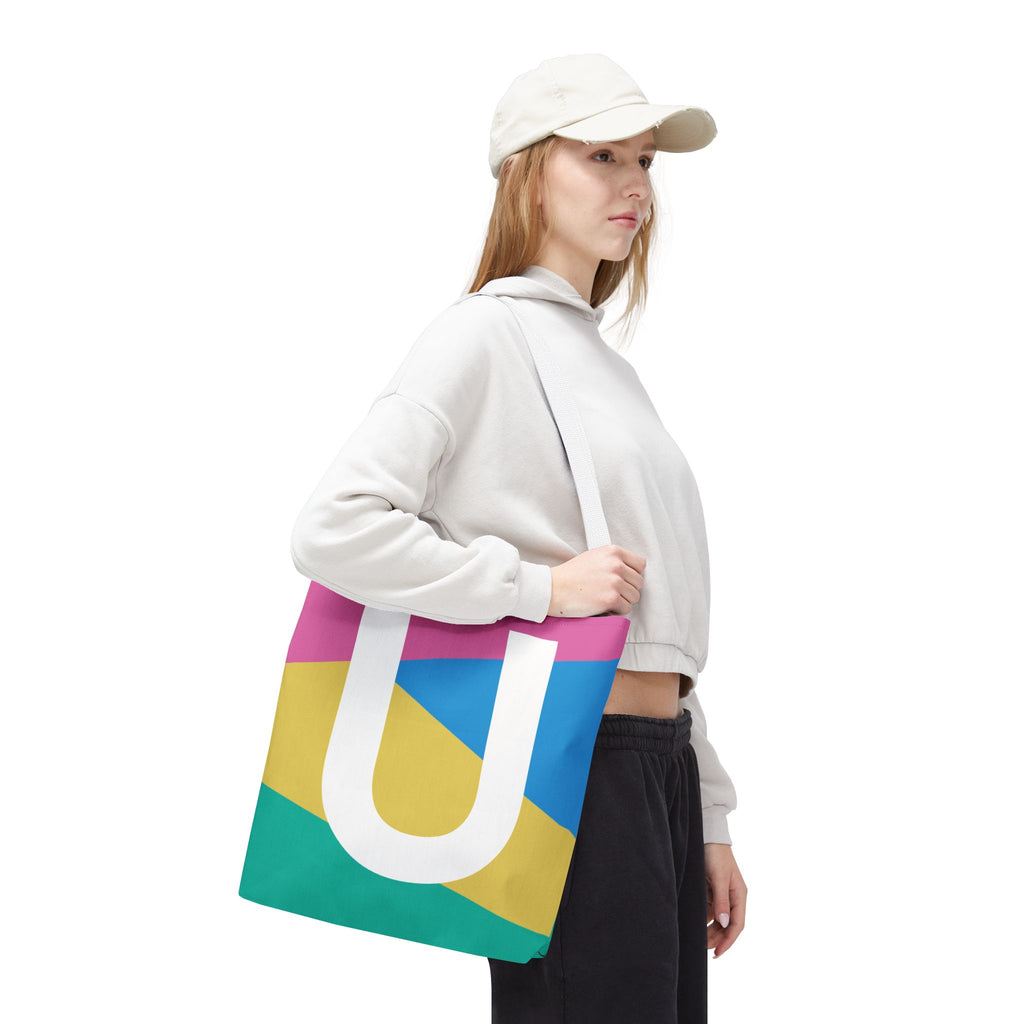 Monogram 'U' Colorblock Tote Bag — Personalized Initial U Shoulder Tote