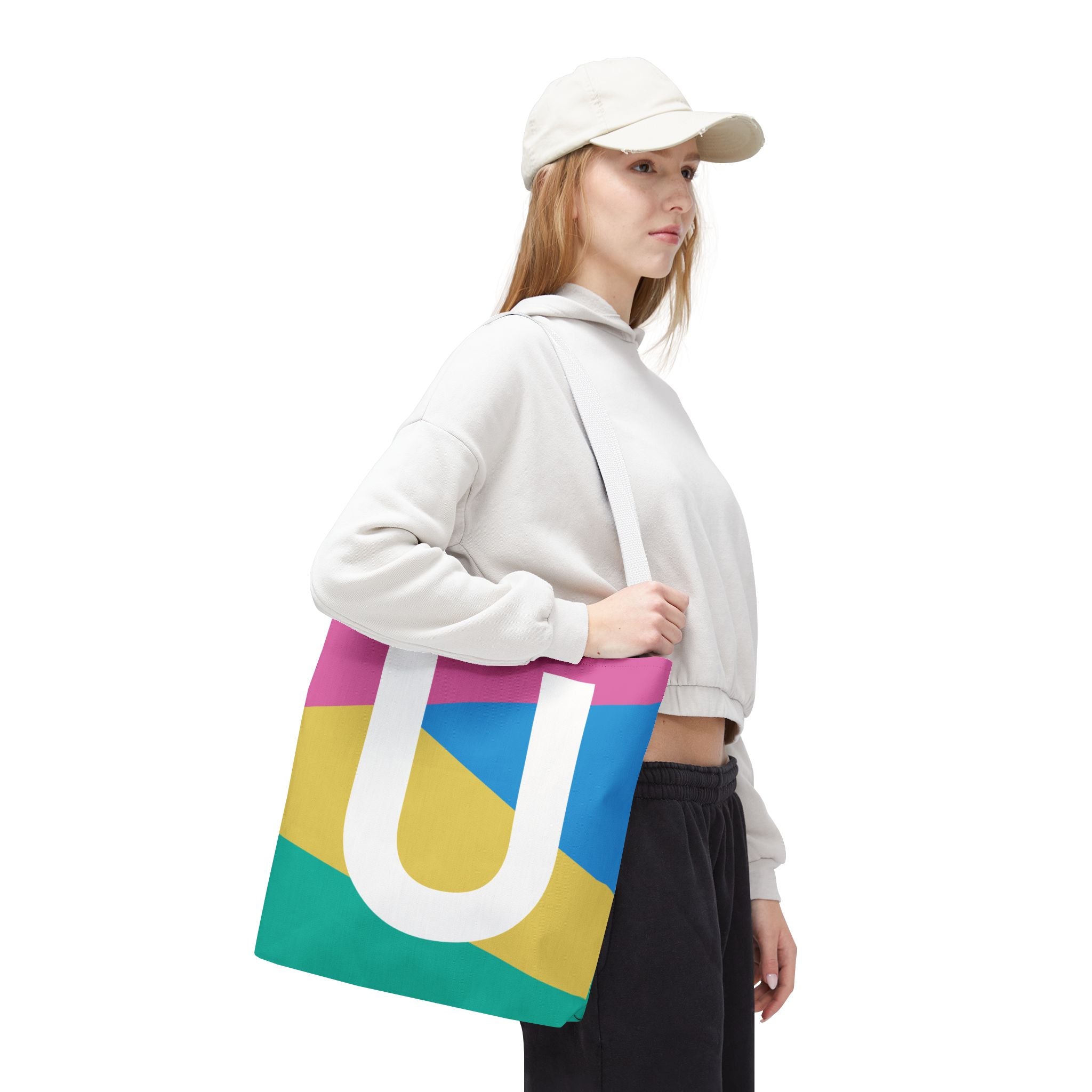 Monogram 'U' Colorblock Tote Bag — Personalized Initial U Shoulder Tote