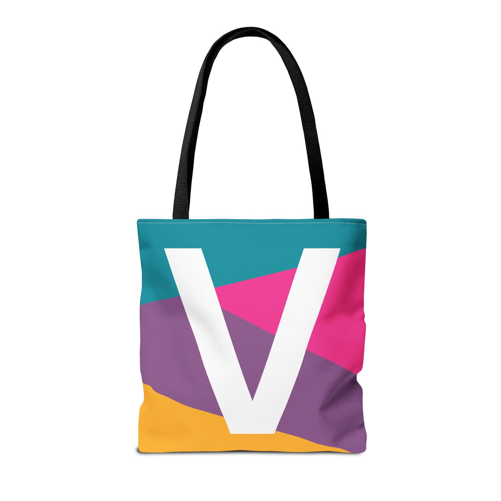 Monogram 'V' Colorblock Tote Bag — Personalized Initial V Shoulder Tote