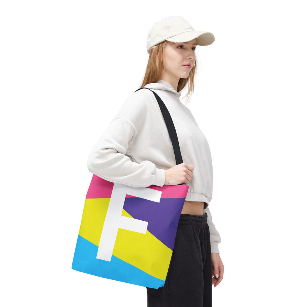 Monogram 'F' Colorblock Tote Bag — Personalized Initial F Shoulder Tote