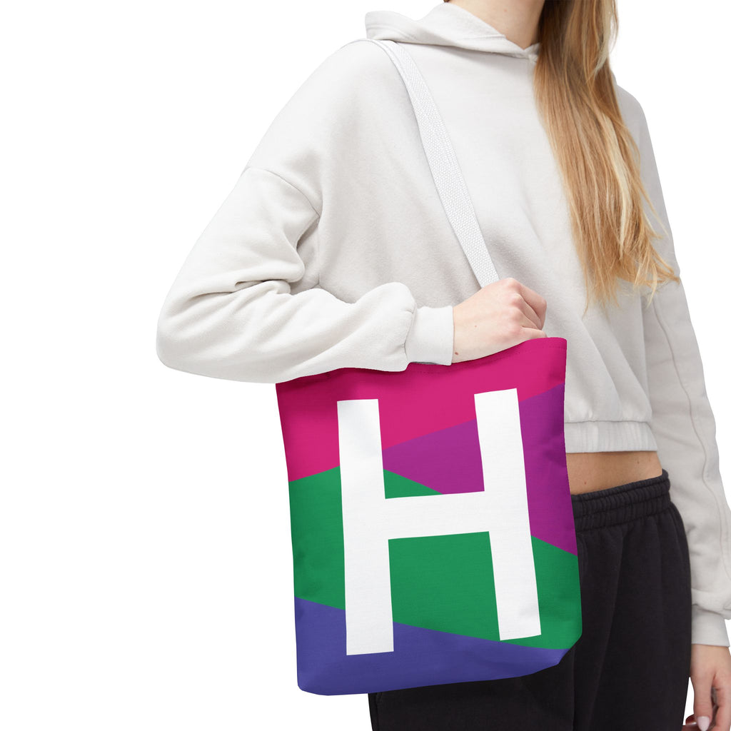 Monogram 'H' Colorblock Tote Bag — Personalized Initial H Shoulder Tote