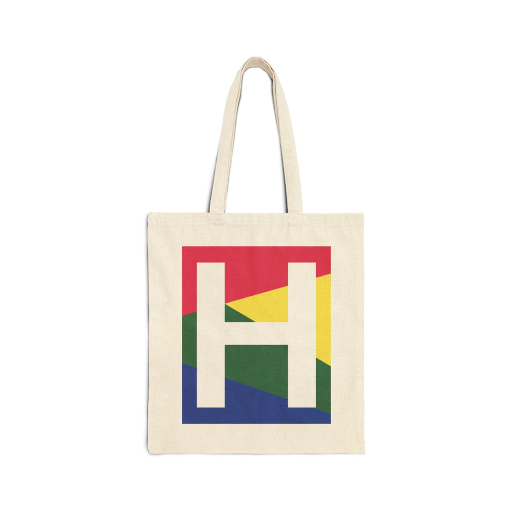 Initial H Colorblock Canvas Tote Bag — Monogram Letter H Reusable Grocery Tote