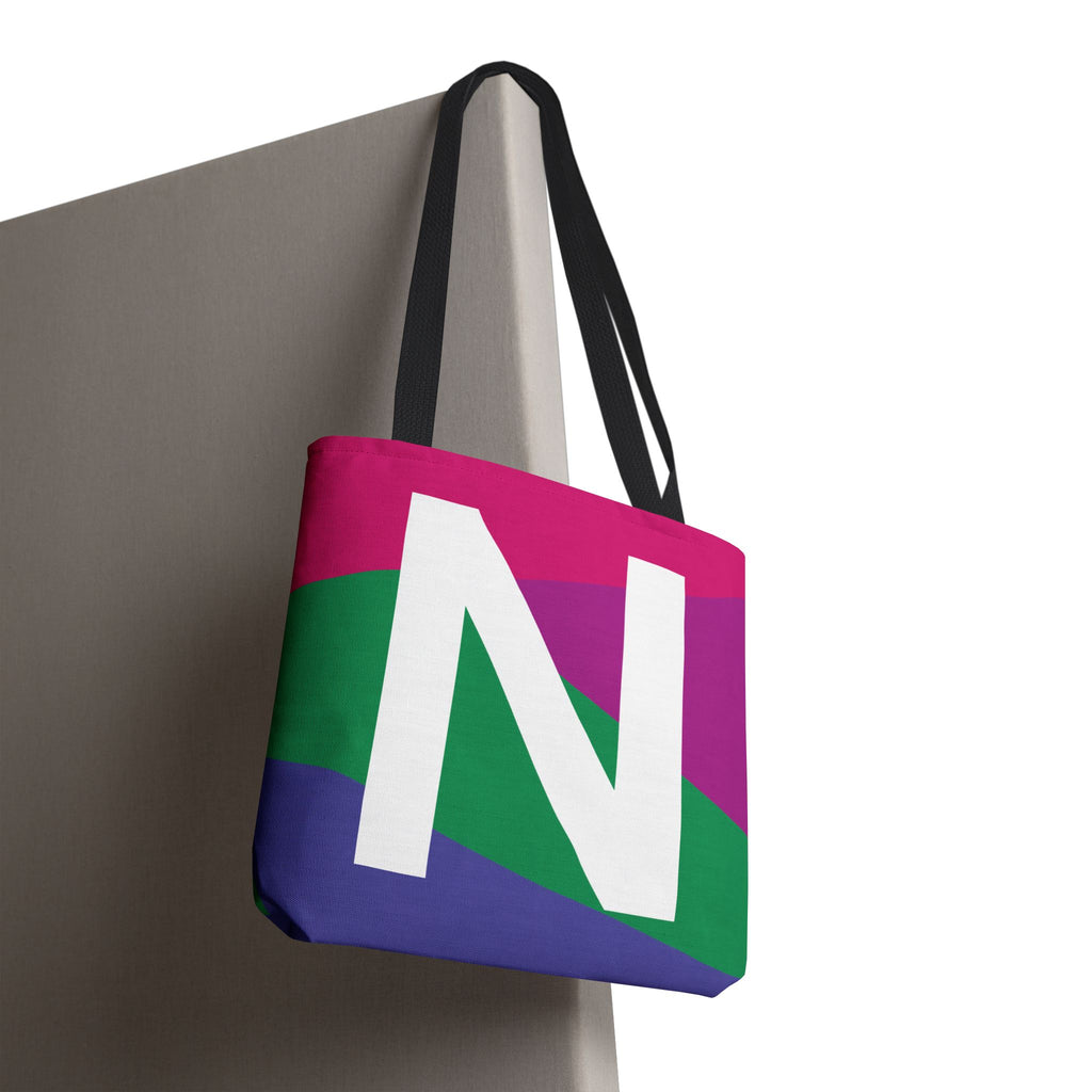 Monogram 'N' Colorblock Tote Bag — Personalized Initial N Shoulder Tote