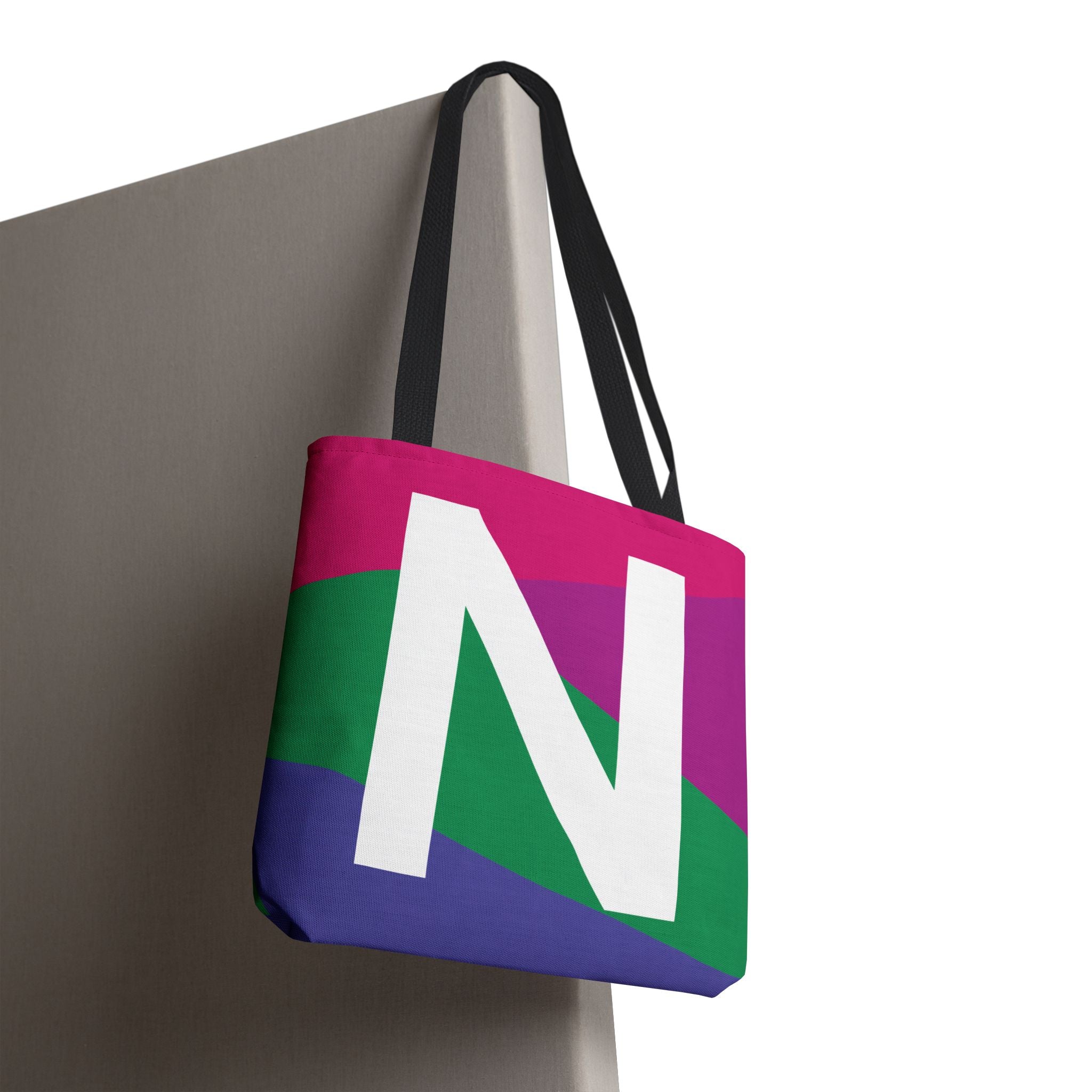 Monogram 'N' Colorblock Tote Bag — Personalized Initial N Shoulder Tote