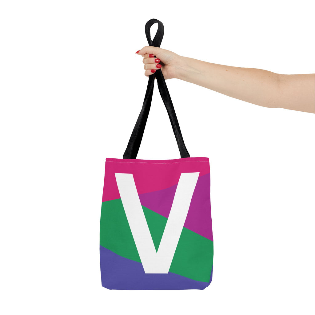 Monogram 'V' Colorblock Tote Bag — Personalized Initial V Shoulder Tote