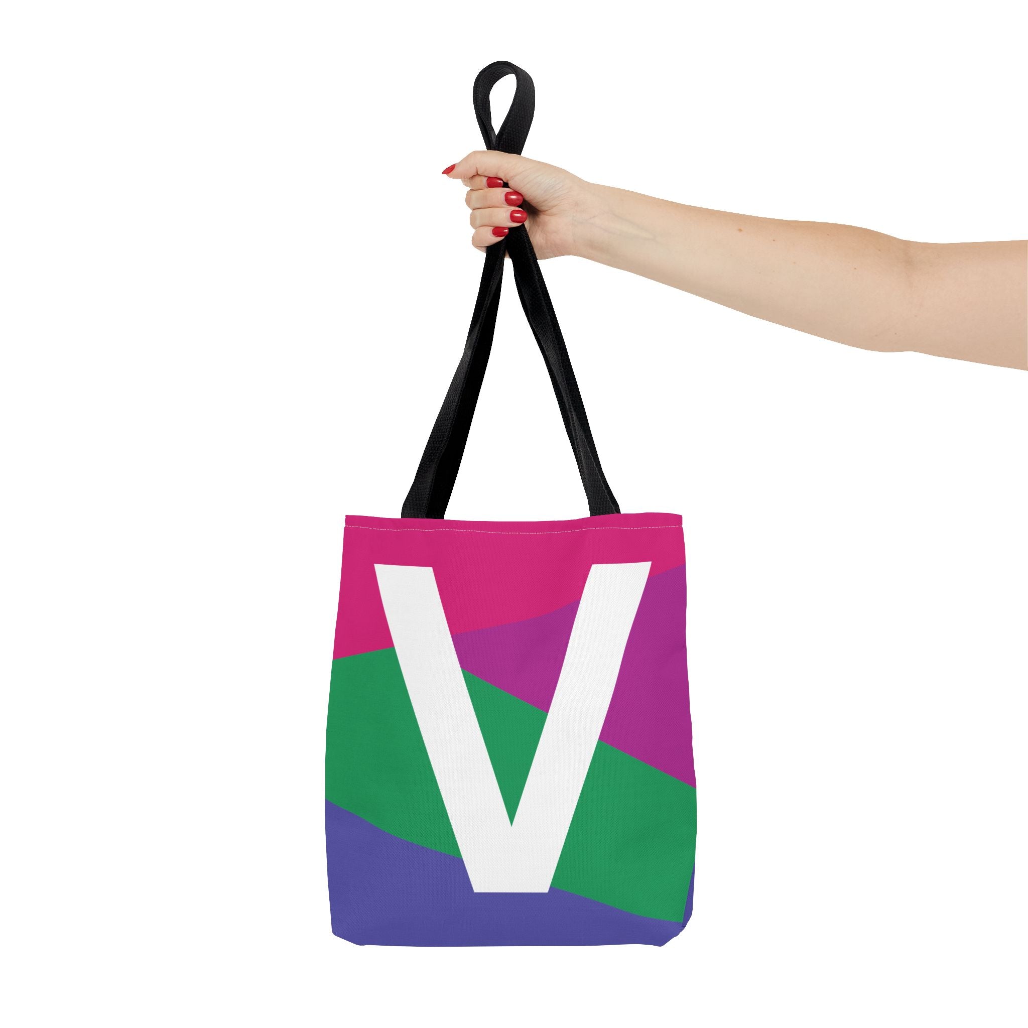 Monogram 'V' Colorblock Tote Bag — Personalized Initial V Shoulder Tote