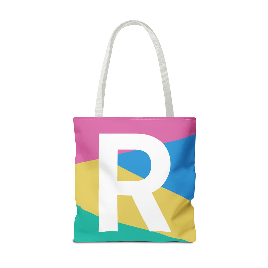 Monogram 'R' Colorblock Tote Bag — Personalized Initial R Shoulder Tote
