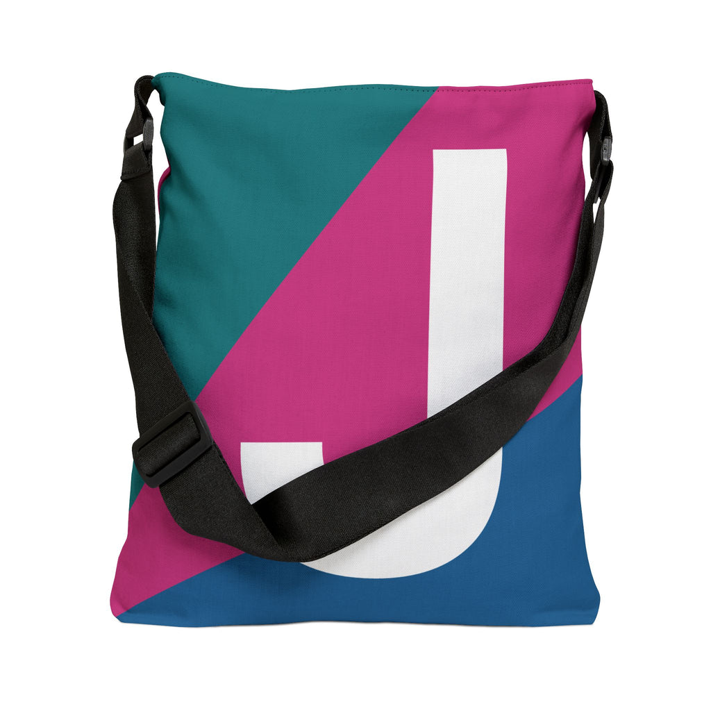 Initial Letter 'J' Colorblock Adjustable Tote Bag — Monogram Alphabet Shoulder Bag