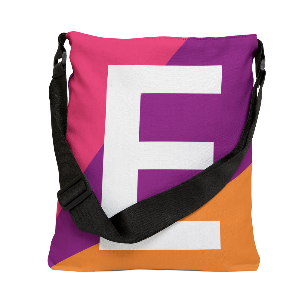 Initial Letter 'E' Colorblock Adjustable Tote Bag — Monogram Alphabet Shoulder Bag