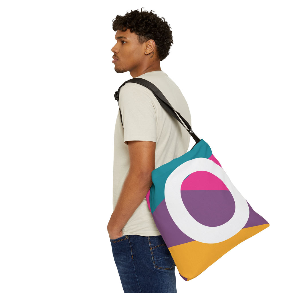 Initial Letter 'O' Colorblock Adjustable Tote Bag — Monogram Alphabet Shoulder Bag