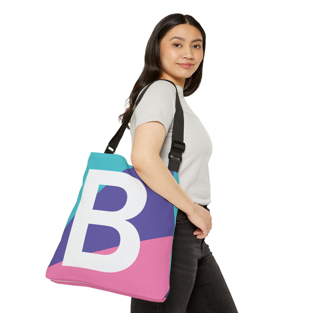 Initial Letter 'B' Colorblock Adjustable Tote Bag — Monogram Alphabet Shoulder Bag