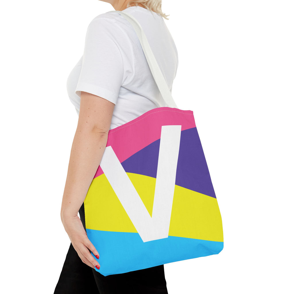Monogram 'V' Colorblock Tote Bag — Personalized Initial V Shoulder Tote
