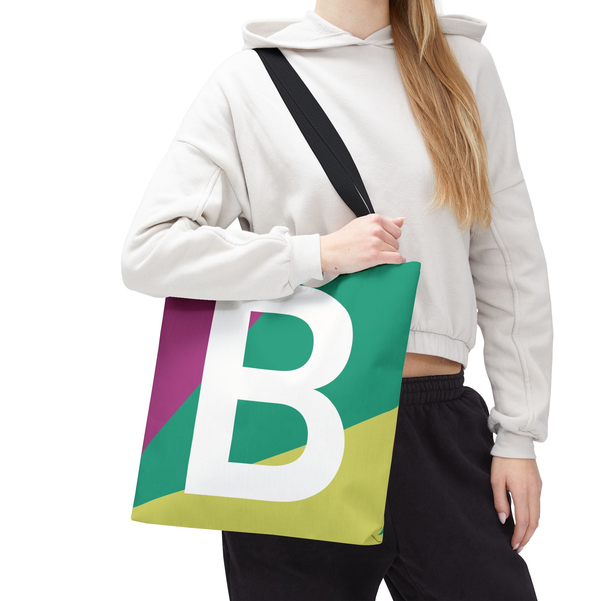 Monogram 'B' Colorblock Tote Bag — Personalized Initial B Shoulder Tote