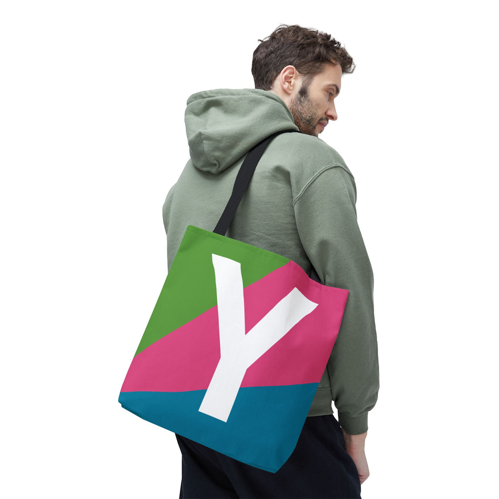 Monogram 'Y' Colorblock Tote Bag — Personalized Initial Y Shoulder Tote