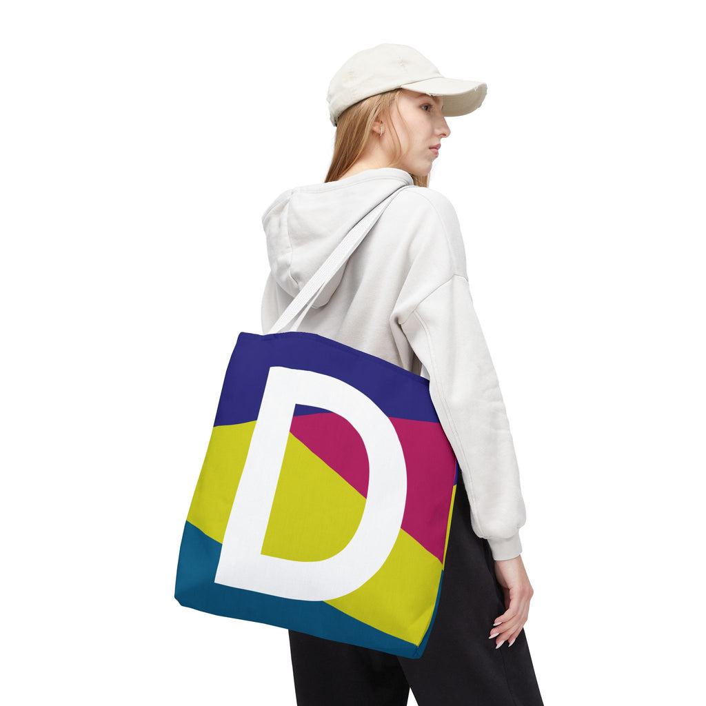 Monogram 'D' Colorblock Tote Bag — Personalized Initial D Shoulder Tote