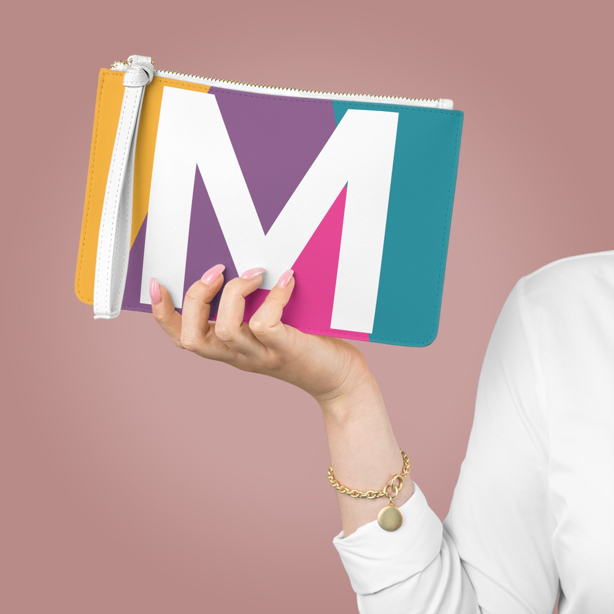 Monogram 'M' Colorblock Clutch Bag — Bold Geometric Wristlet for Everyday & Gifts