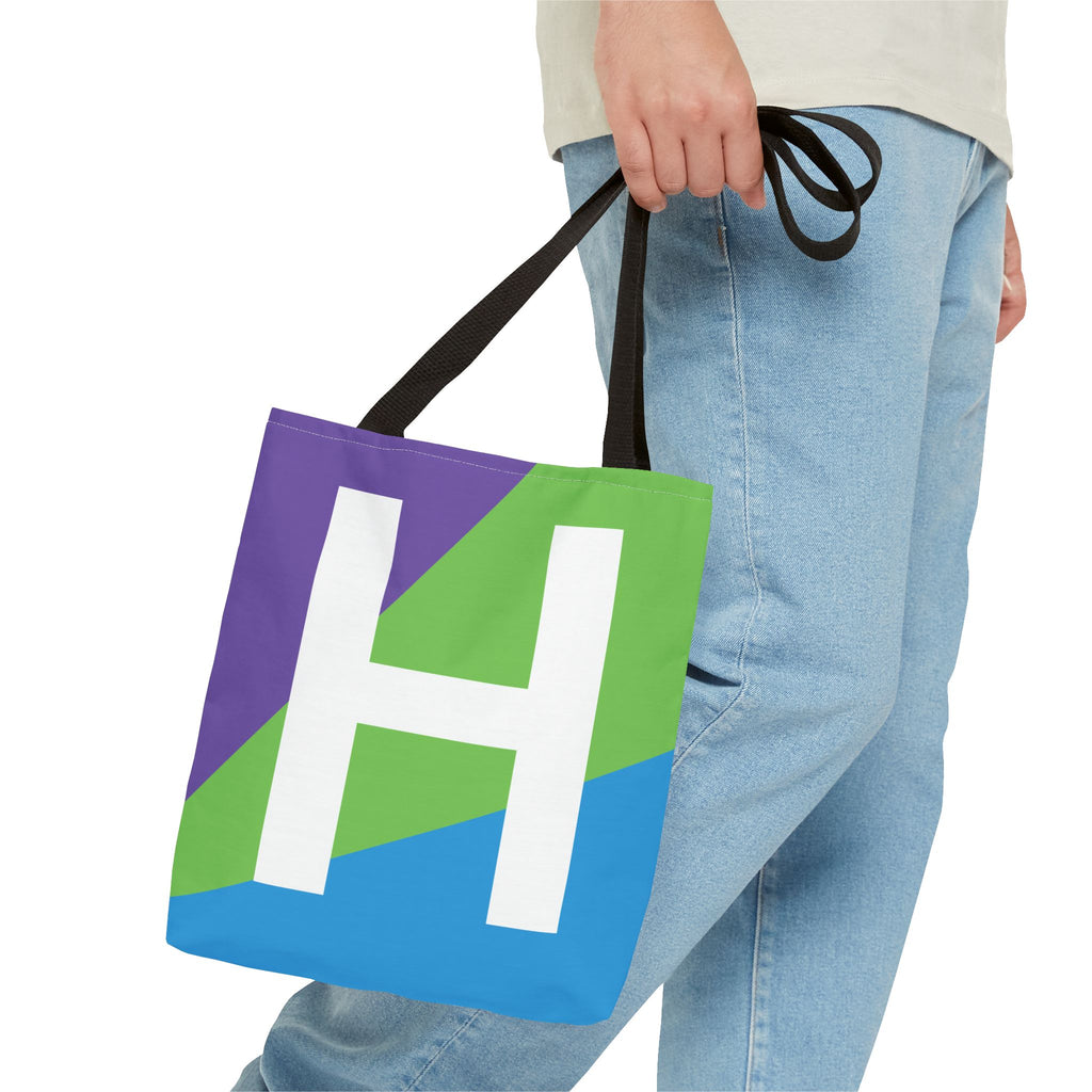 Monogram 'H' Colorblock Tote Bag — Personalized Initial H Shoulder Tote