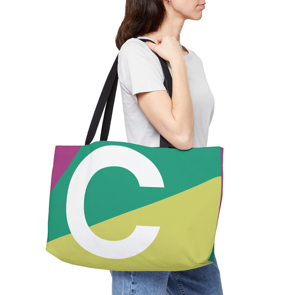 Personalized 'C' Colorblock Tote Bag — Monogram Weekender Tote