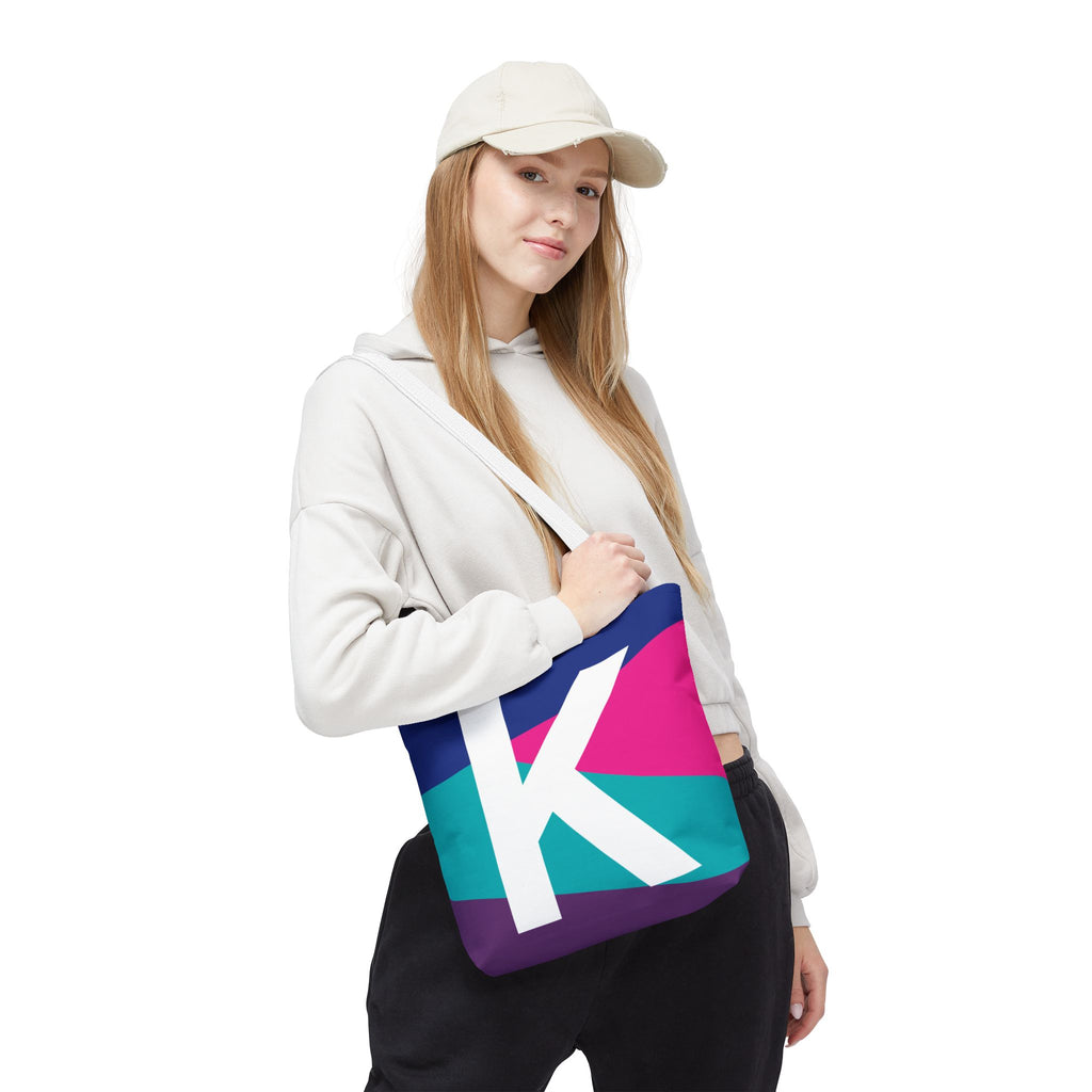 Monogram 'K' Colorblock Tote Bag — Personalized Initial K Shoulder Tote