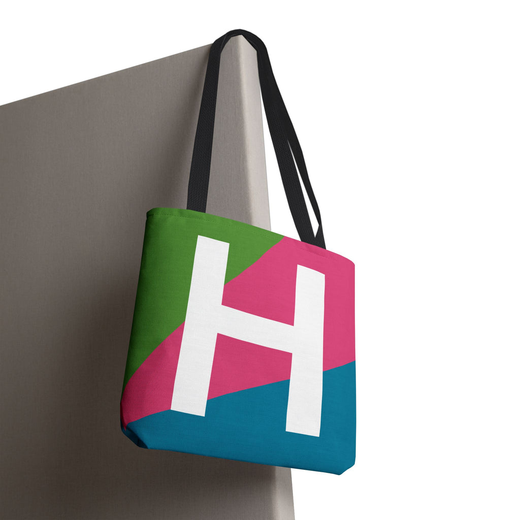 Monogram 'H' Colorblock Tote Bag — Personalized Initial H Shoulder Tote