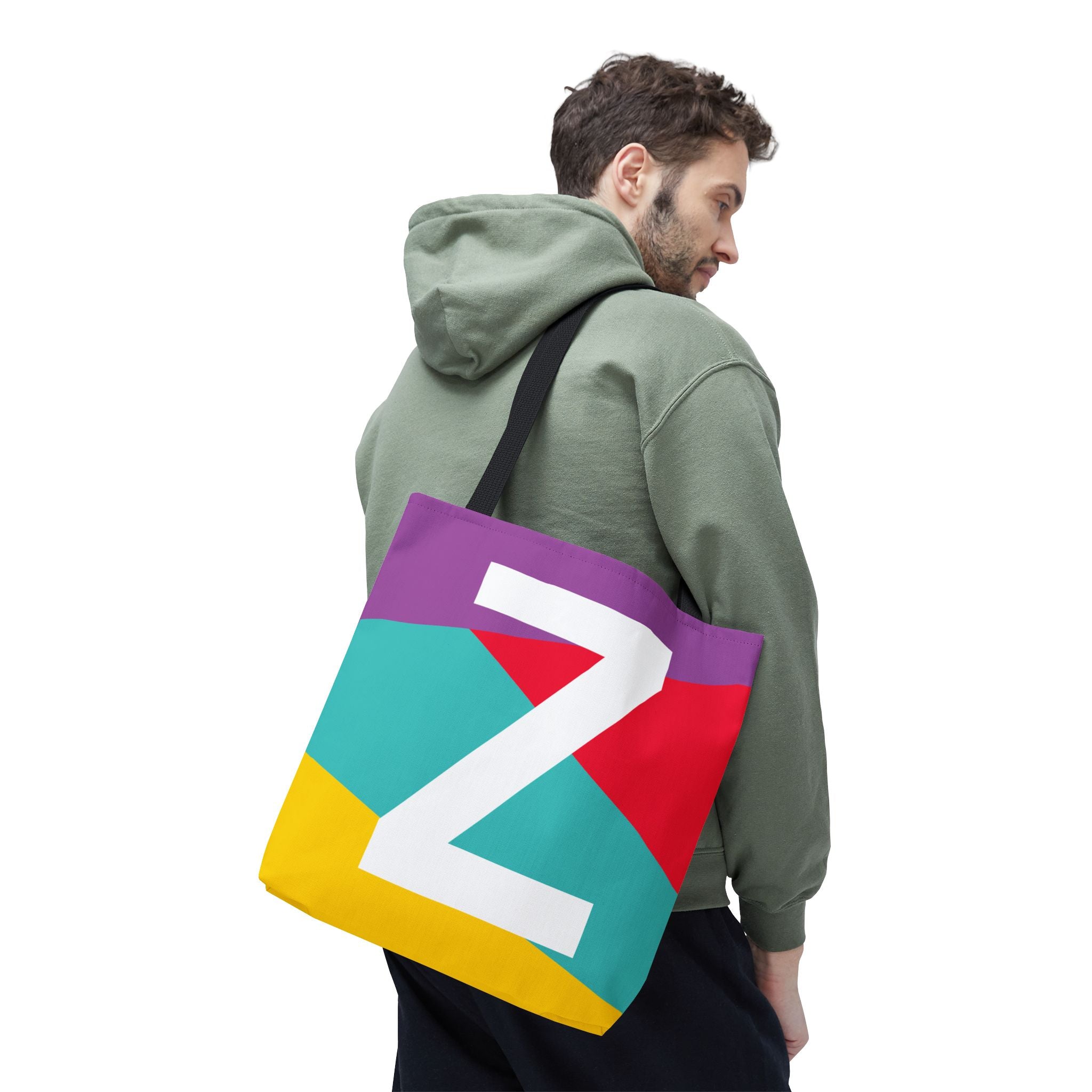 Monogram 'Z' Colorblock Tote Bag — Personalized Initial Z Shoulder Tote
