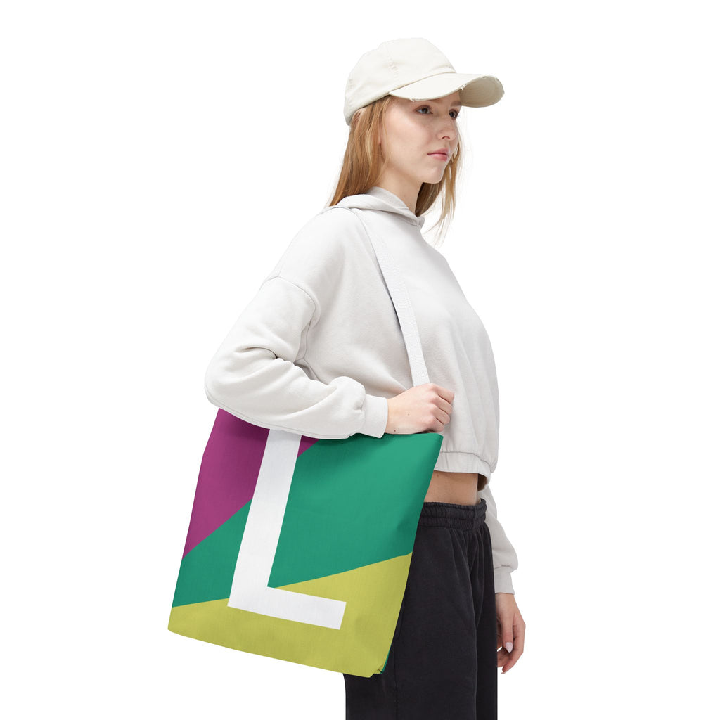 Monogram 'L' Colorblock Tote Bag — Personalized Initial L Shoulder Tote