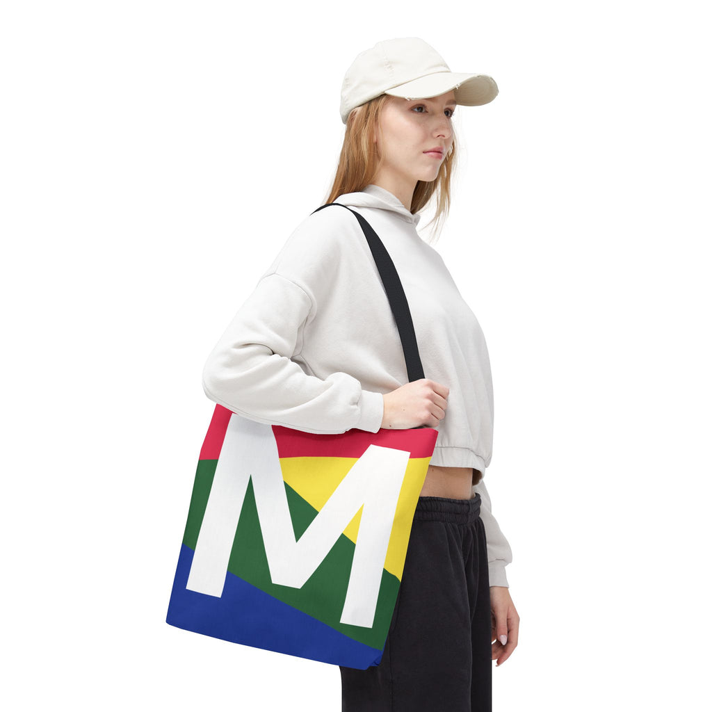 Monogram 'M' Colorblock Tote Bag — Personalized Initial M Shoulder Tote