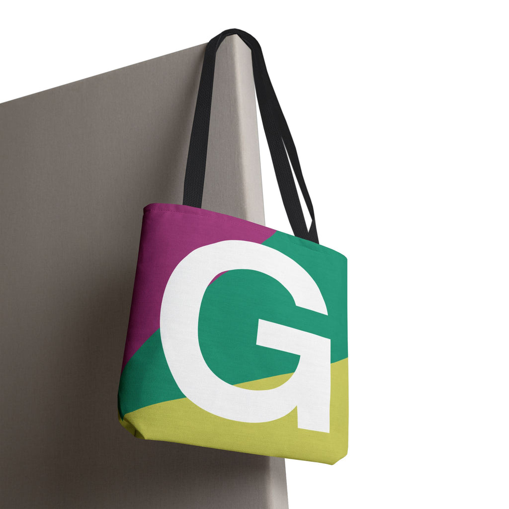 Monogram 'G' Colorblock Tote Bag — Personalized Initial G Shoulder Tote