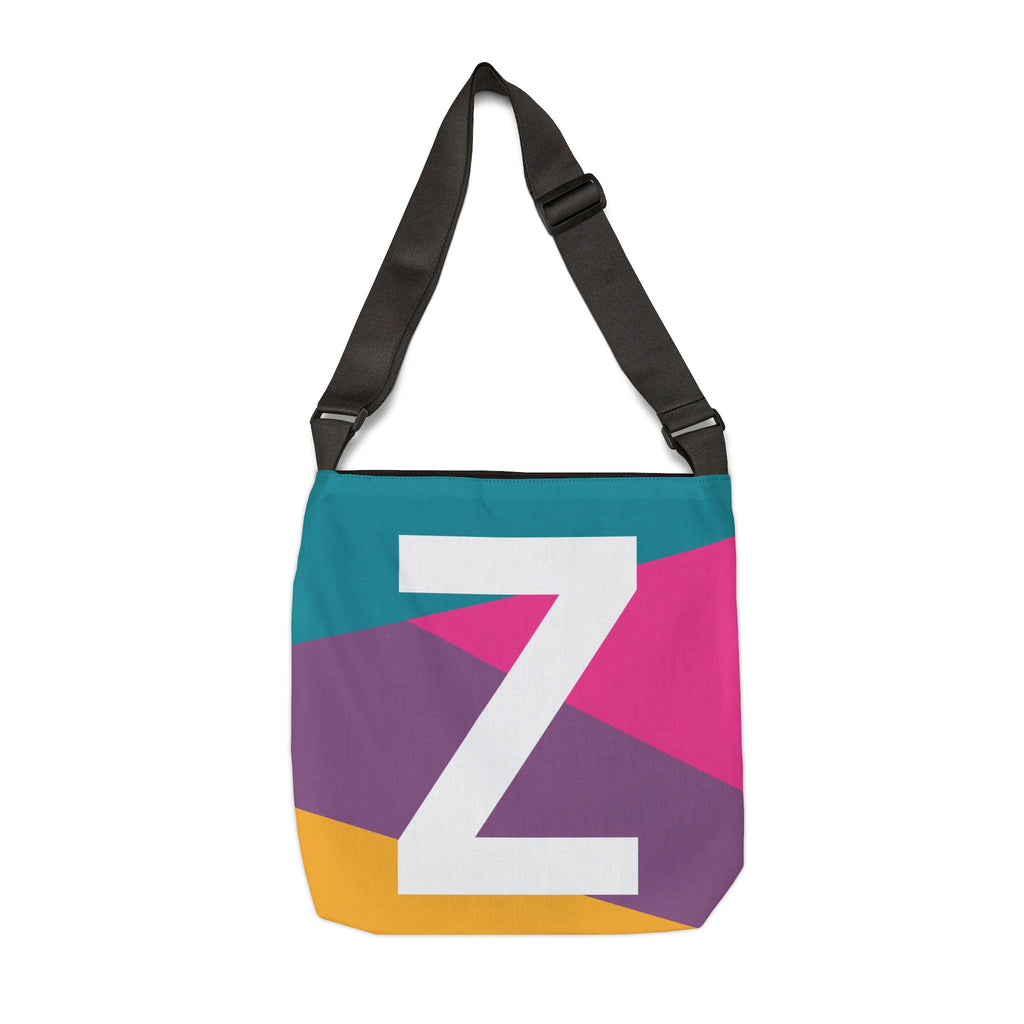 Initial Letter 'Z' Colorblock Adjustable Tote Bag — Monogram Alphabet Shoulder Bag