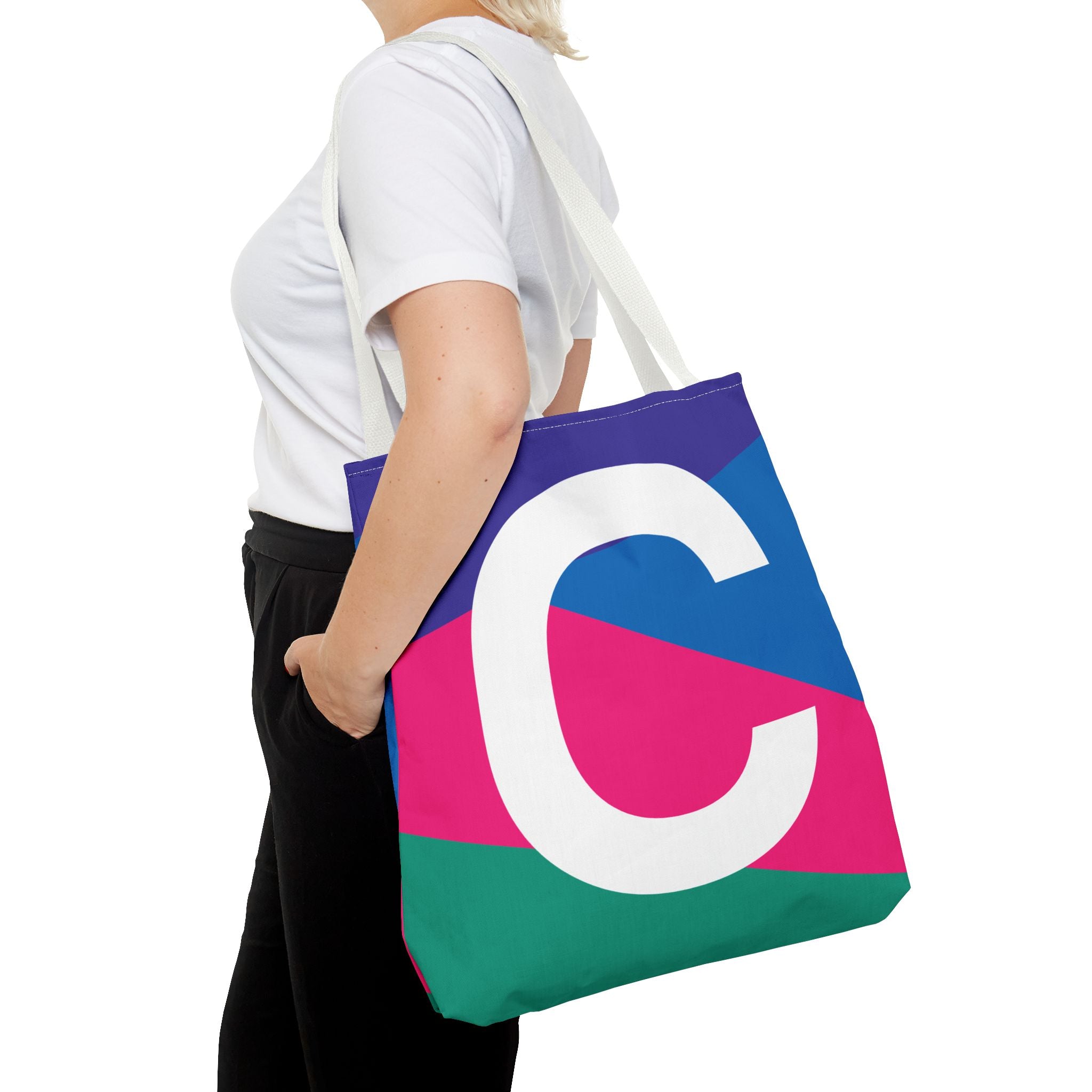 Monogram 'C' Colorblock Tote Bag — Personalized Initial C Shoulder Tote