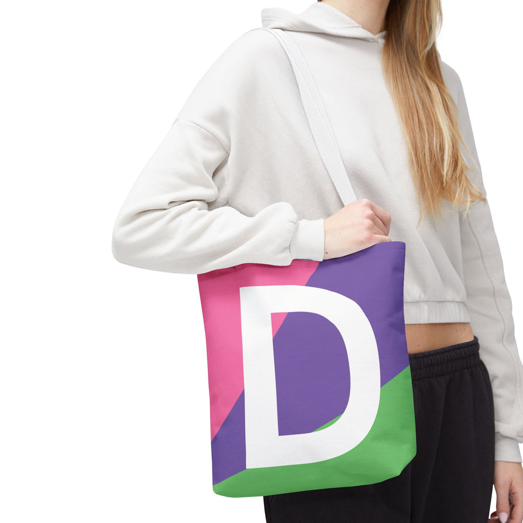 Monogram 'D' Colorblock Tote Bag — Personalized Initial D Shoulder Tote
