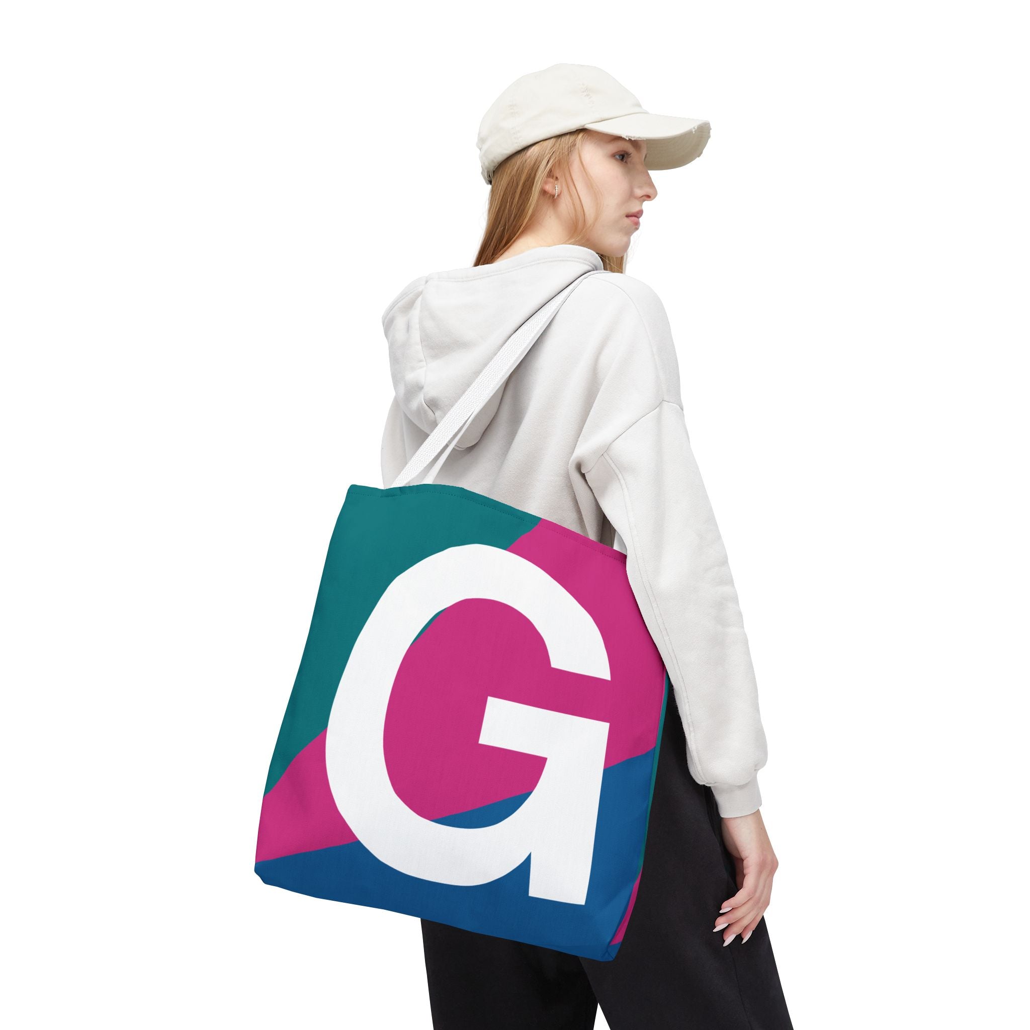Monogram 'G' Colorblock Tote Bag — Personalized Initial G Shoulder Tote