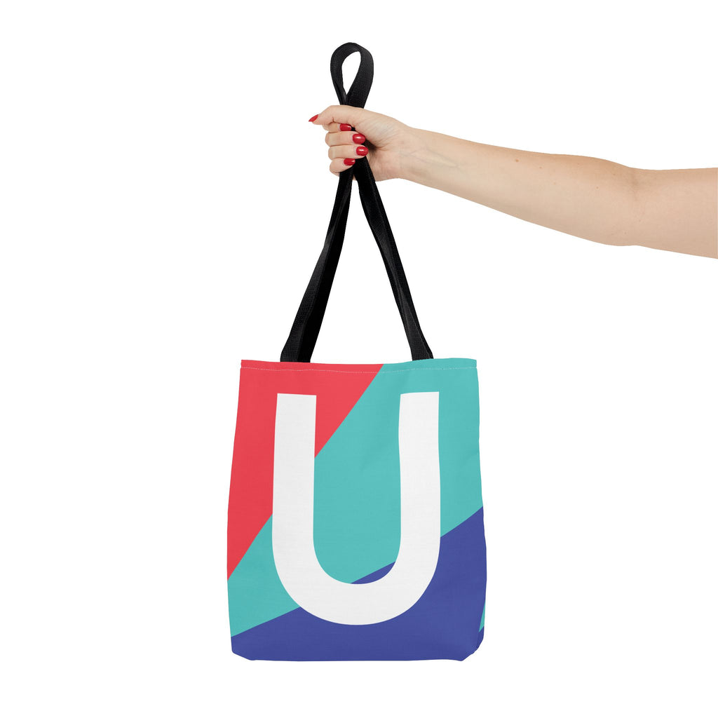 Monogram 'U' Colorblock Tote Bag — Personalized Initial U Shoulder Tote