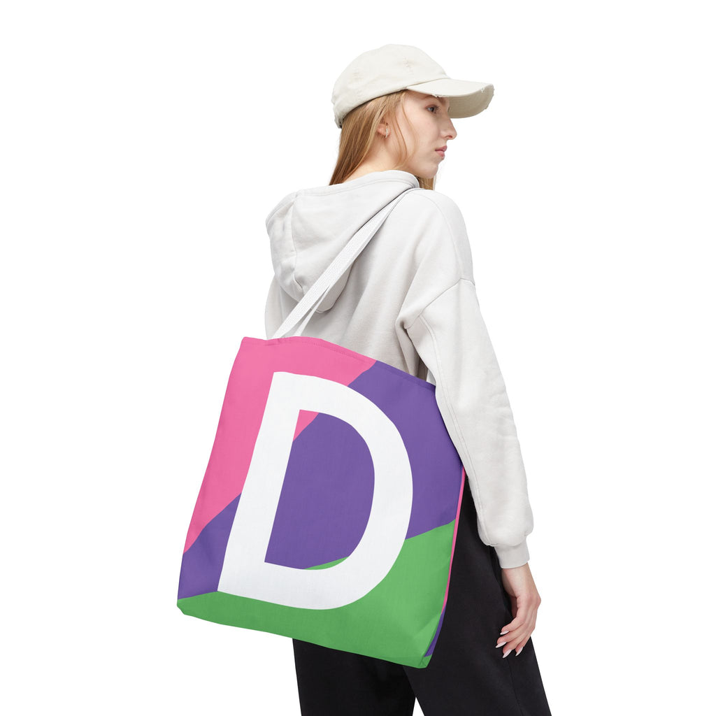 Monogram 'D' Colorblock Tote Bag — Personalized Initial D Shoulder Tote