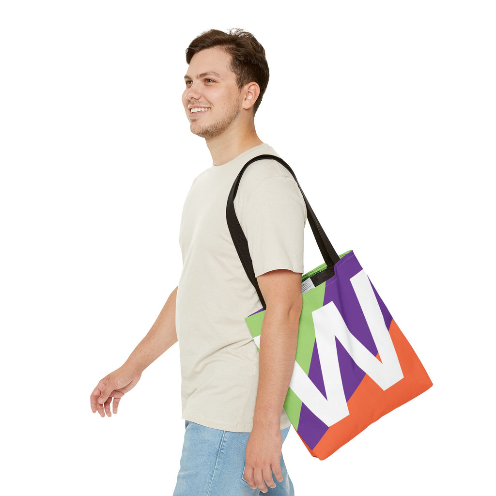 Monogram 'W' Colorblock Tote Bag — Personalized Initial W Shoulder Tote