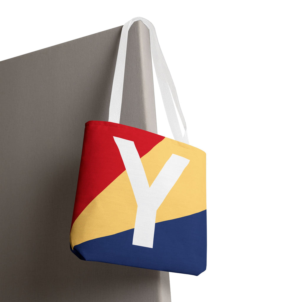 Monogram 'Y' Colorblock Tote Bag — Personalized Initial Y Shoulder Tote