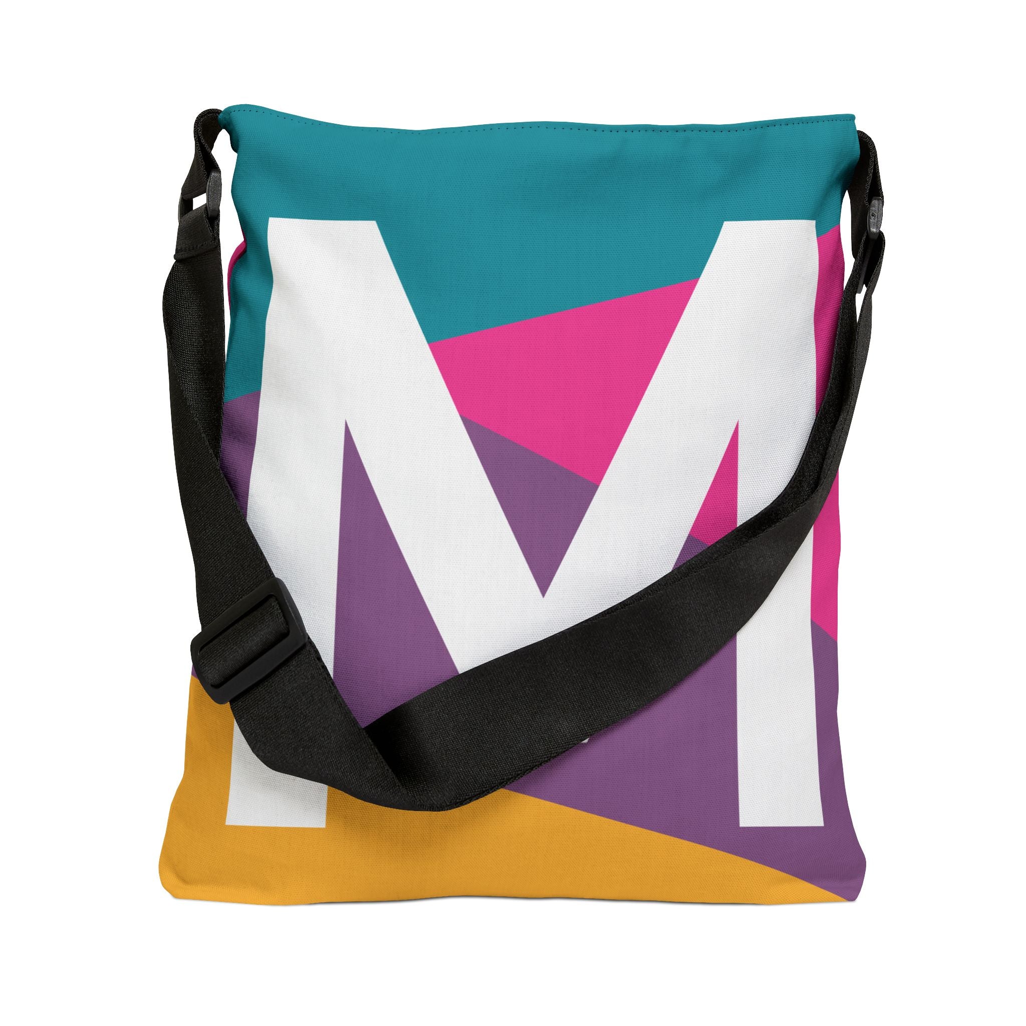 Initial Letter 'M' Colorblock Adjustable Tote Bag — Monogram Alphabet Shoulder Bag