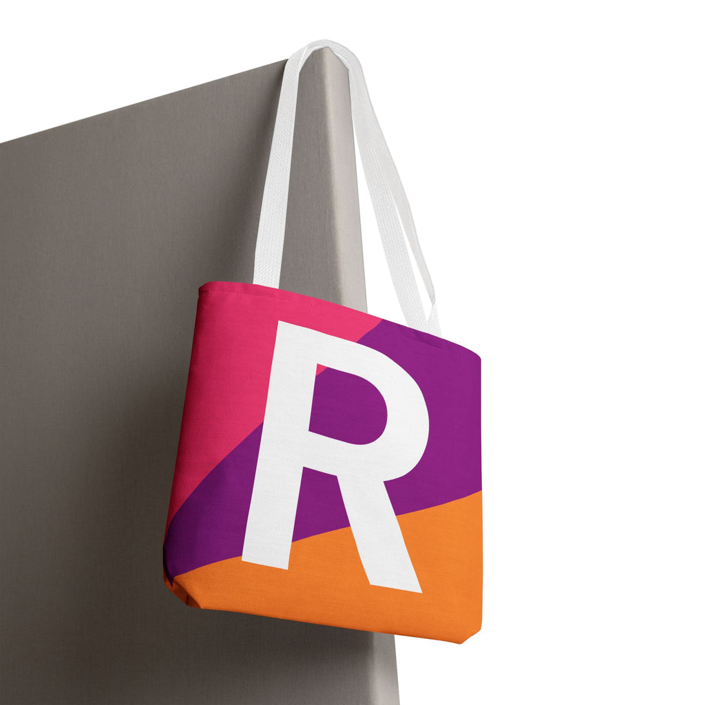 Monogram 'R' Colorblock Tote Bag — Personalized Initial R Shoulder Tote
