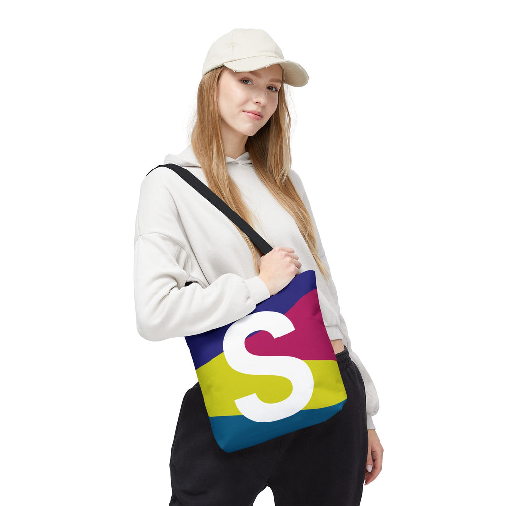 Monogram 'S' Colorblock Tote Bag — Personalized Initial S Shoulder Tote