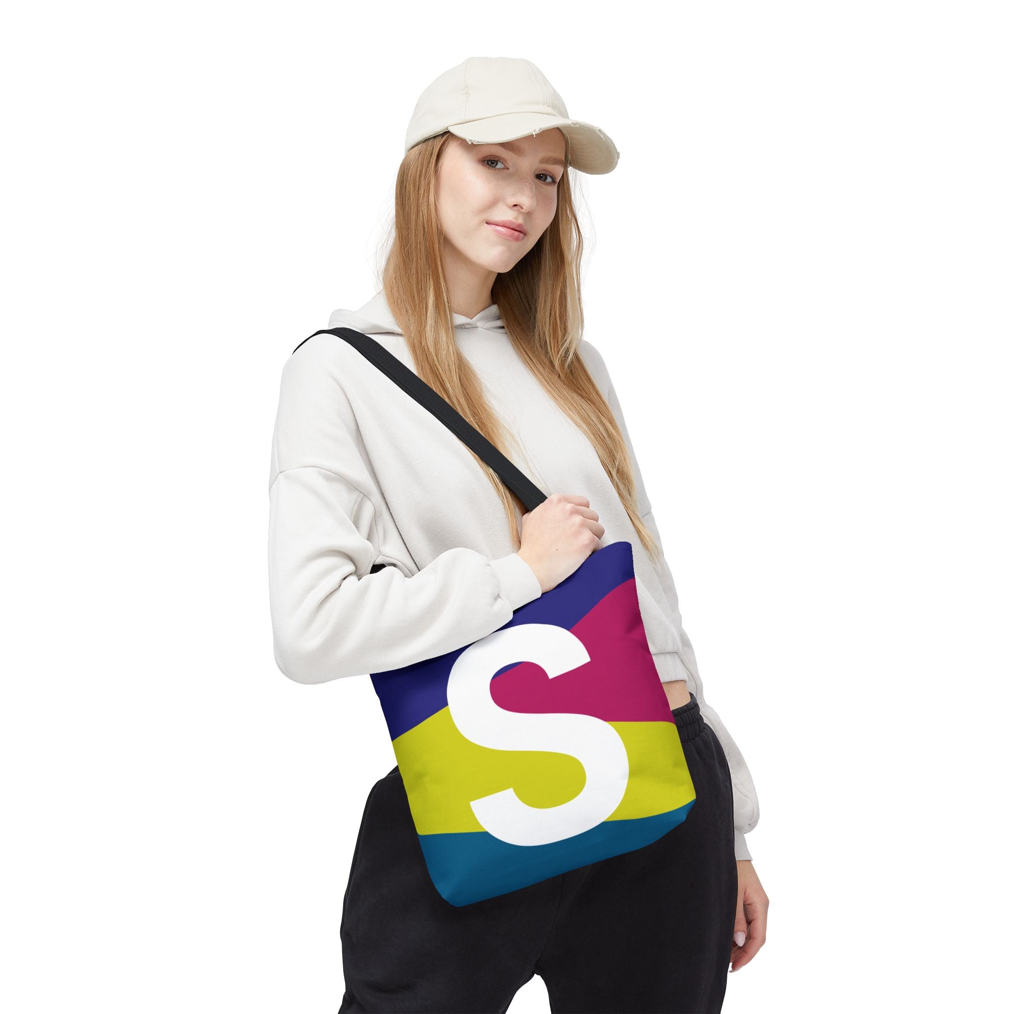 Monogram 'S' Colorblock Tote Bag — Personalized Initial S Shoulder Tote