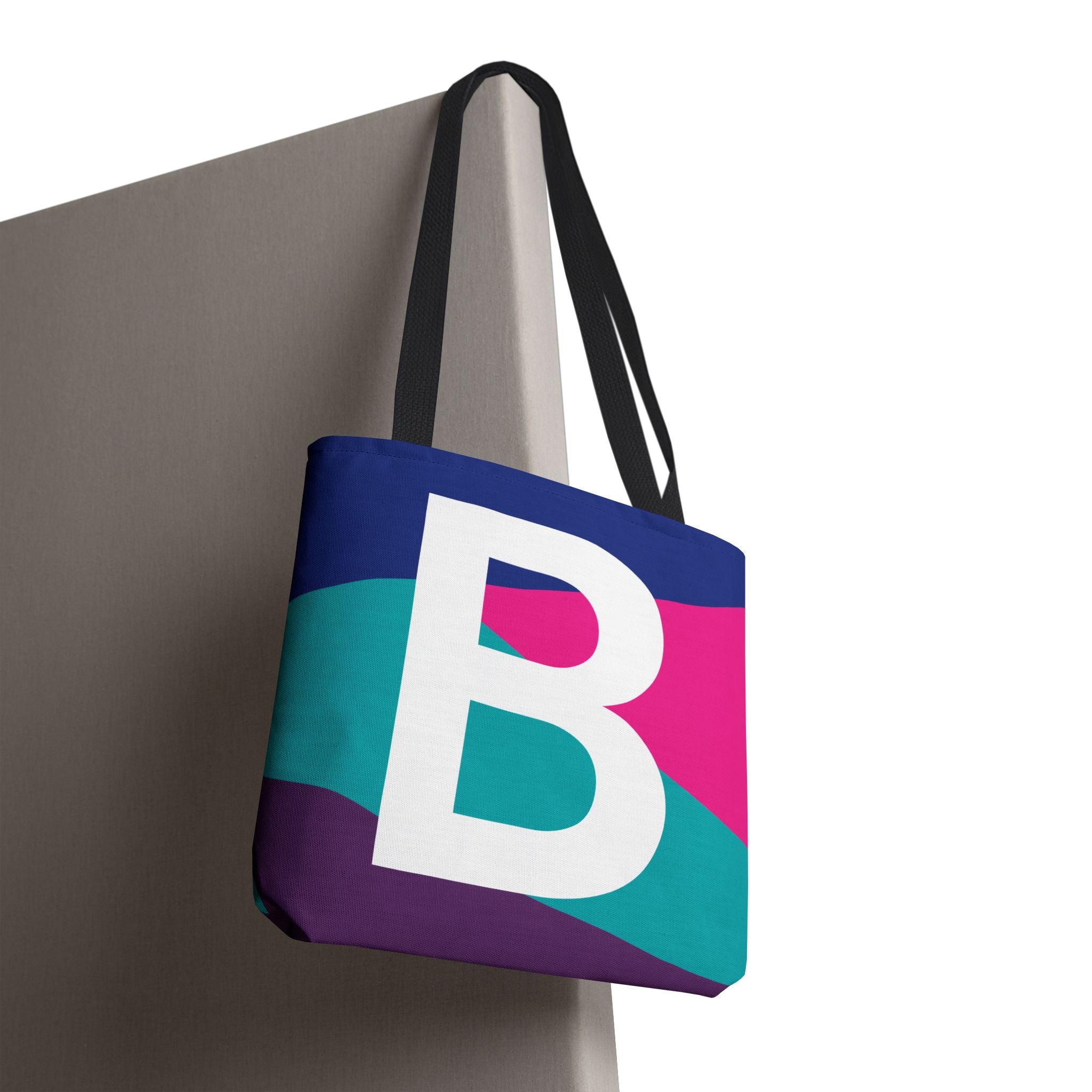 Monogram 'B' Colorblock Tote Bag — Personalized Initial B Shoulder Tote