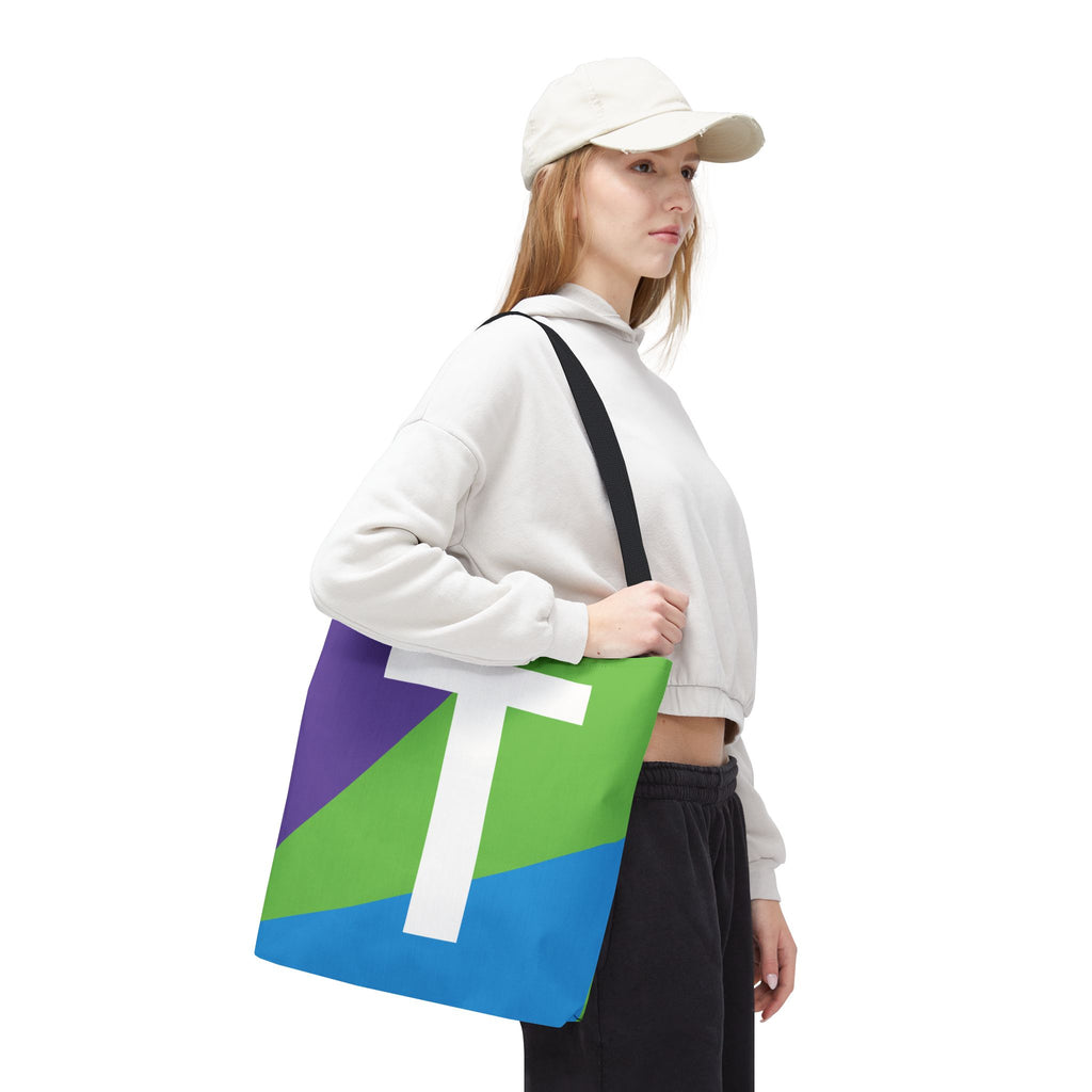 Monogram 'T' Colorblock Tote Bag — Personalized Initial T Shoulder Tote