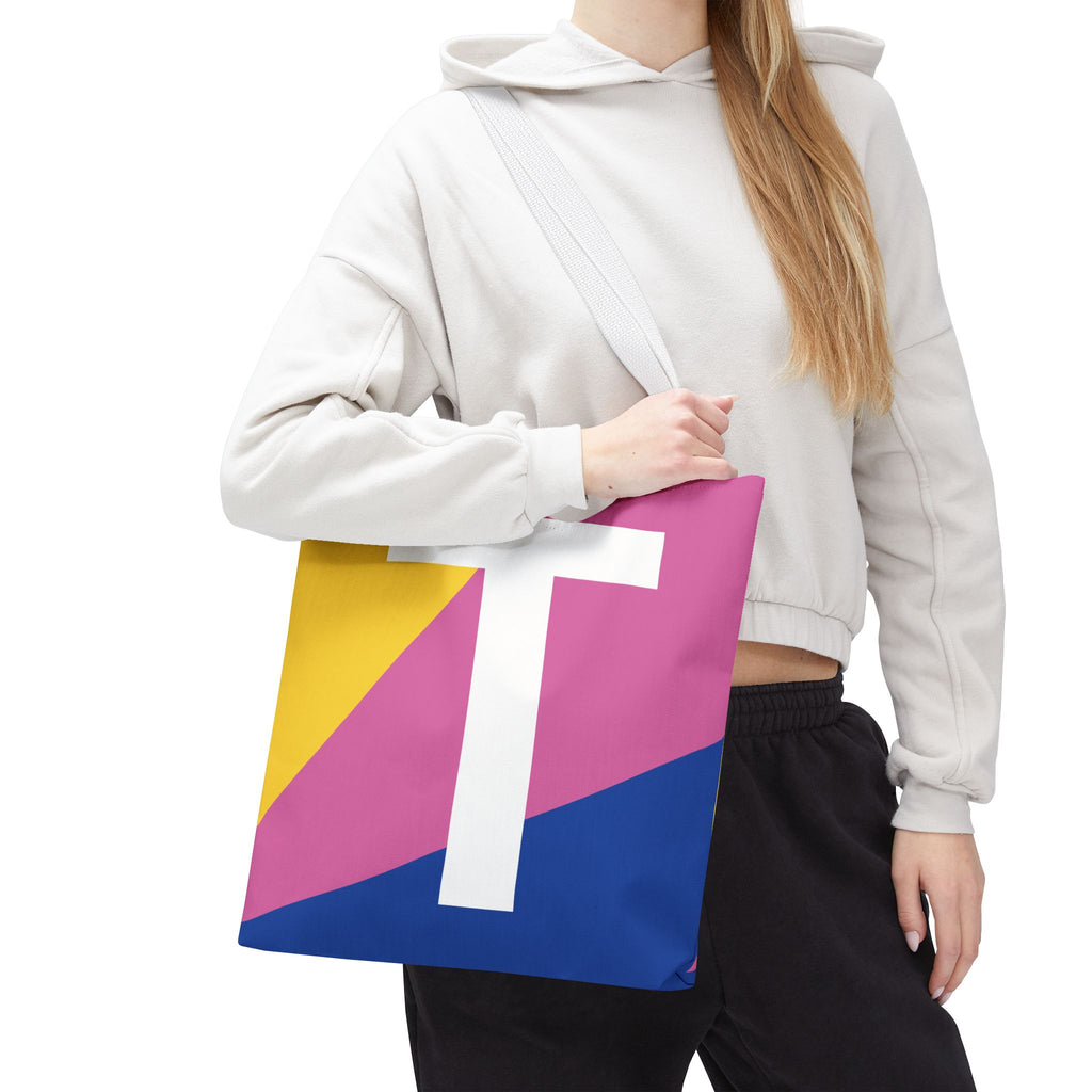 Monogram 'T' Colorblock Tote Bag — Personalized Initial T Shoulder Tote