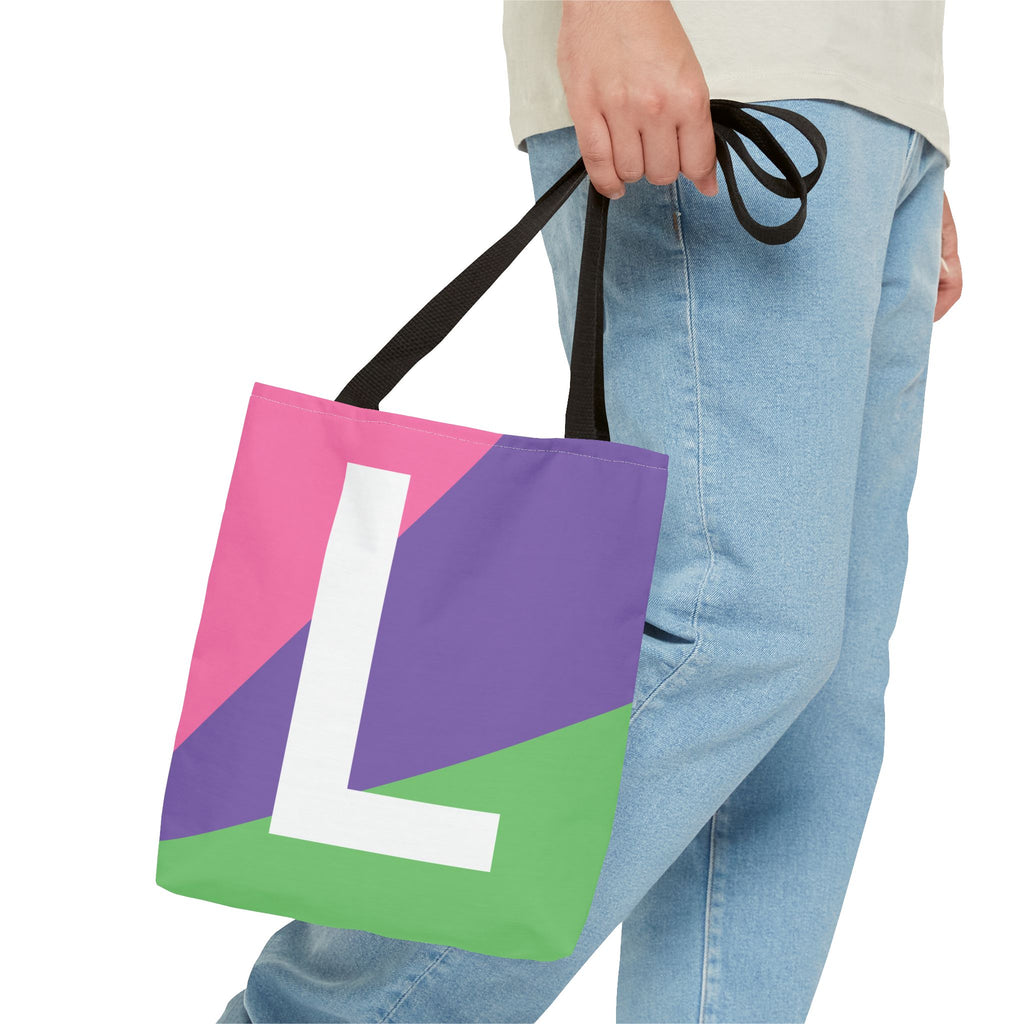 Monogram 'L' Colorblock Tote Bag — Personalized Initial L Shoulder Tote
